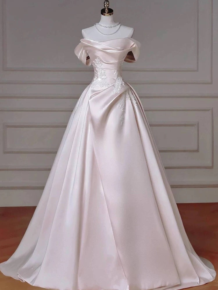 Off Shoulder Baby Pink Prom Dress A Line Birthday Ball Gown J7720