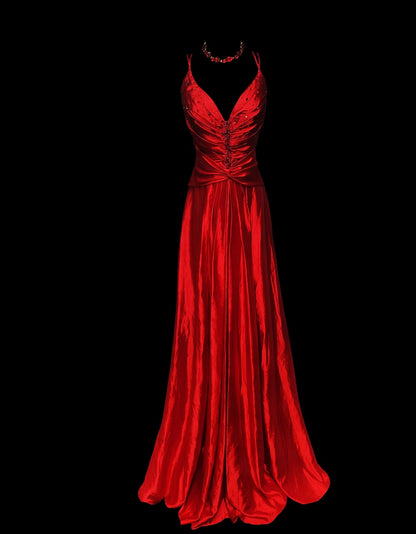 Red Mermaid Satin Evening Dress Formal Prom Dress J7319