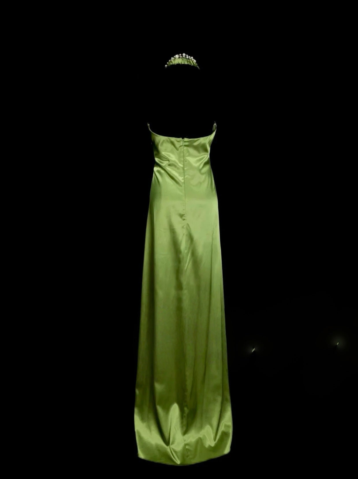 Halter Green Satin Long Prom Dress Elegant Evening Dress J7992
