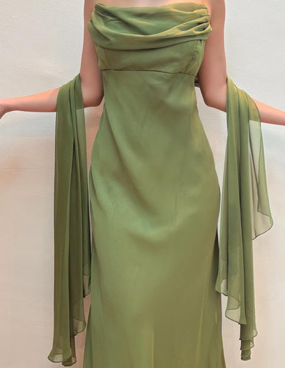 Spaghetti Straps Green Long Prom Dress Chiffon Evening Dress J8584