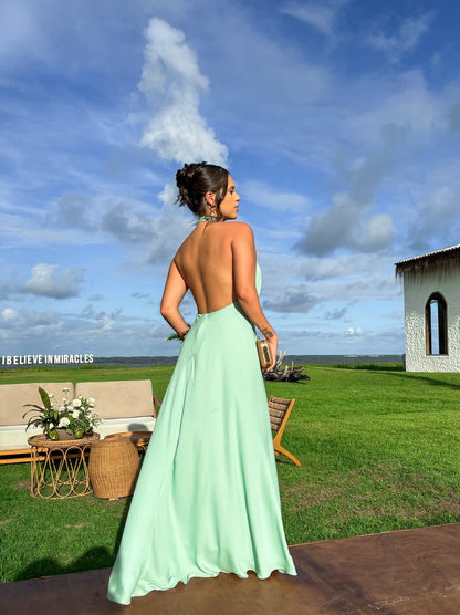 Neckholder-Kleid für Hochzeitsgäste, rückenfrei, sexy, formelles Partykleid J7154