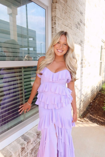 Robe de bal à volants violet clair, robe de soirée formelle J5770 