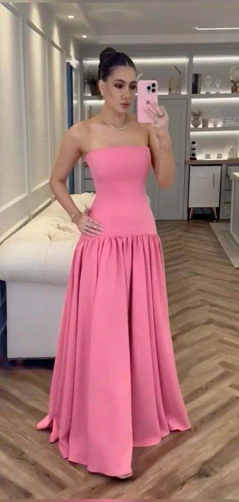 Trägerloses hellrosa Ballkleid A-Linie formelles Partykleid J5771 