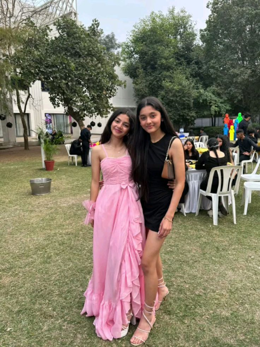 Robe de bal rose trapèze à volants, robe de soirée formelle J5781 