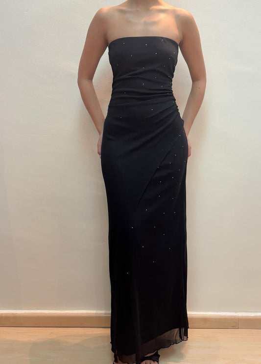 Robe de bal longue noire sans bretelles, robe de soirée formelle J8586
