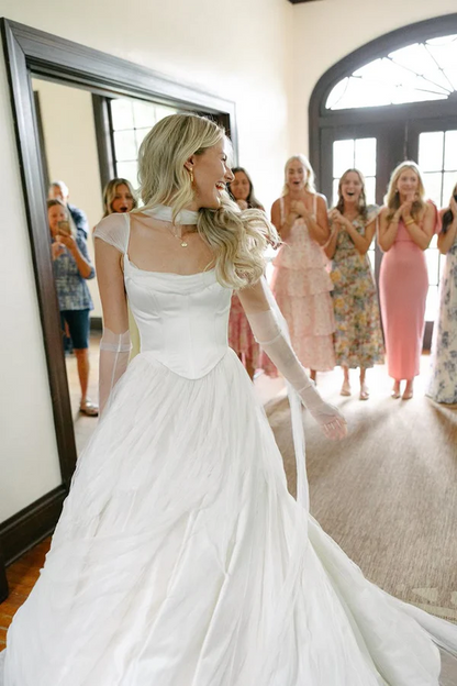 A Line White Wedding Dress Elegant Bridal Dress J8088