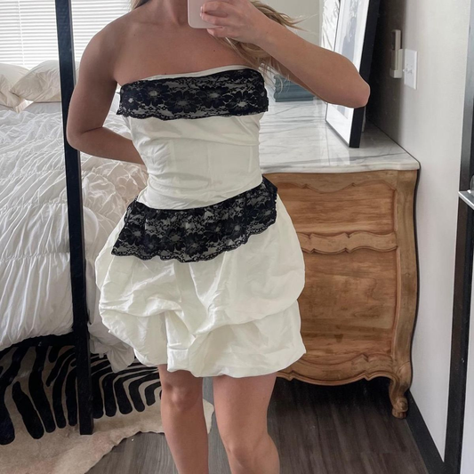 Strapless A Line White Birthday Dress With Lace J7645