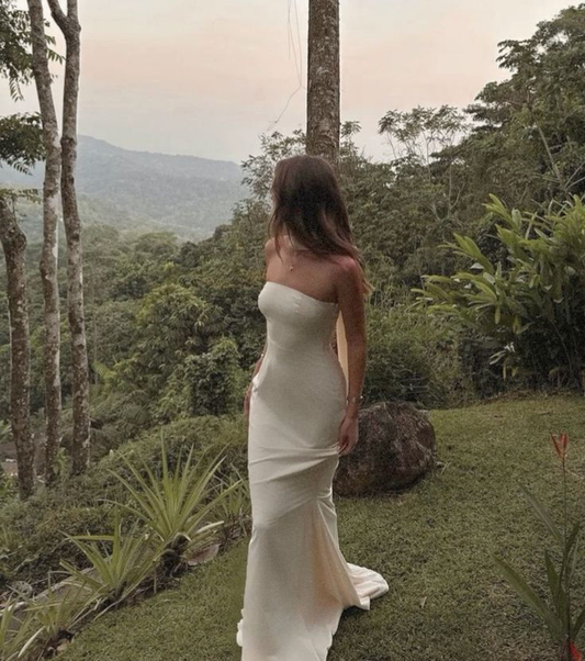 Robe de soirée sirène ivoire sans bretelles, tenue de soirée formelle, J5848