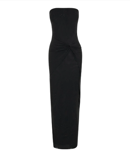 Robe de soirée noire sans bretelles, robe de bal, J5849