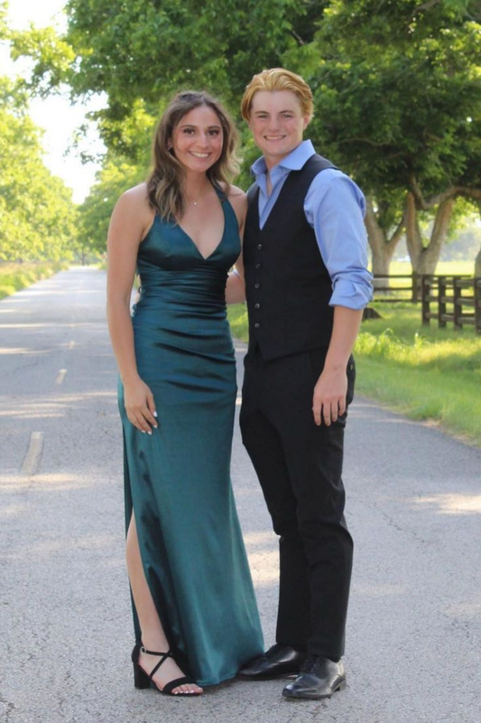 V Neck Long Prom Dress Slit Evening Dress J5861