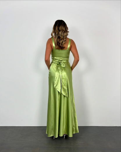 Grünes Etuikleid aus Satin, Ballkleid für formelle Abendveranstaltungen, Partykleid J5869