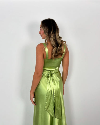 Grünes Etuikleid aus Satin, Ballkleid für formelle Abendveranstaltungen, Partykleid J5869