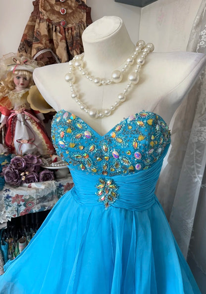 Sweetheart Blue A Line High Low Prom Dress Beaded Evening Dress J8832