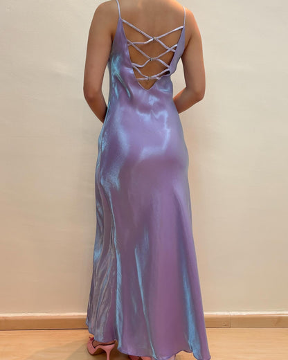 Spaghetti Straps Lavender Sheath Long Prom Dress Formal Party Gown J5879