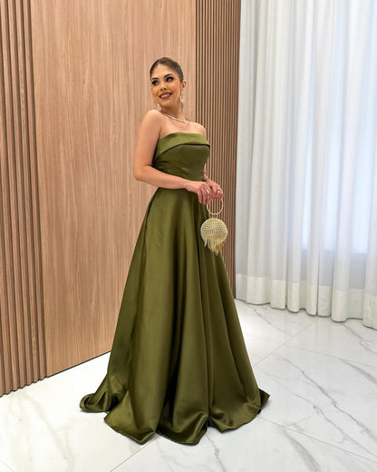 Trägerloses A-Linien-Ballkleid in Grün, formelles Abendkleid J5878