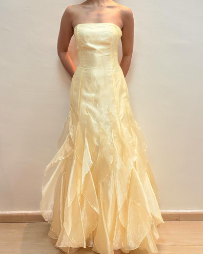 Strapless Yellow A Line Ruffle Prom Dress Formal Party Gown J5880