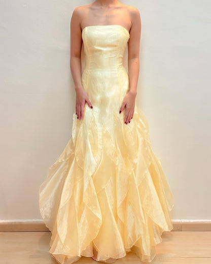 Strapless Yellow A Line Ruffle Prom Dress Formal Party Gown J5880
