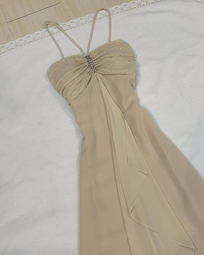 Rüschen A-Linie Chiffon Ballkleid Vintage Formales Partykleid J5881