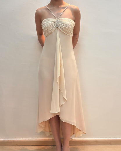 Rüschen A-Linie Chiffon Ballkleid Vintage Formales Partykleid J5881