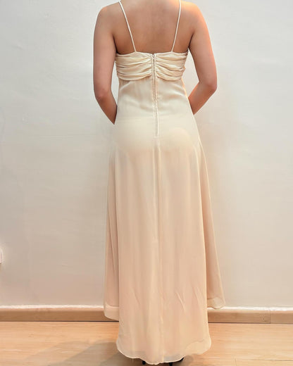 Rüschen A-Linie Chiffon Ballkleid Vintage Formales Partykleid J5881