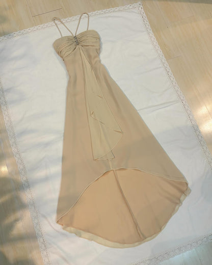 Rüschen A-Linie Chiffon Ballkleid Vintage Formales Partykleid J5881