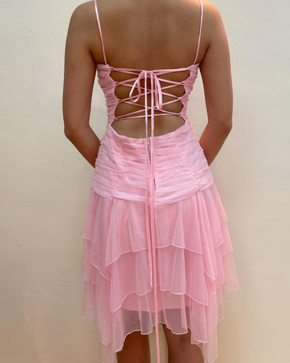 Spaghetti Straps Pink Sweet Dress Knee Length Prom Dress J5883
