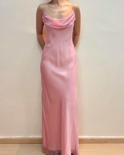 Chiffon Rosa Etuikleid Ballkleid Vintage Abendkleid J5884