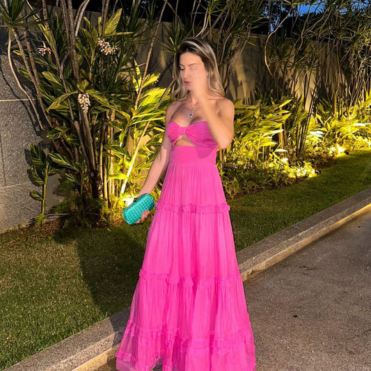 Sweetheart Hot Pink Prom Dress A Line Wedding Guest Dress J5888