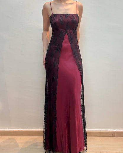 Spaghettiträger Spitze Vintage Ballkleid Etui Abendkleid J5890