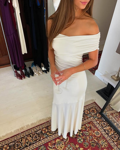Schulterfreies Elfenbein-Ballkleid, formelles Abendkleid J5894