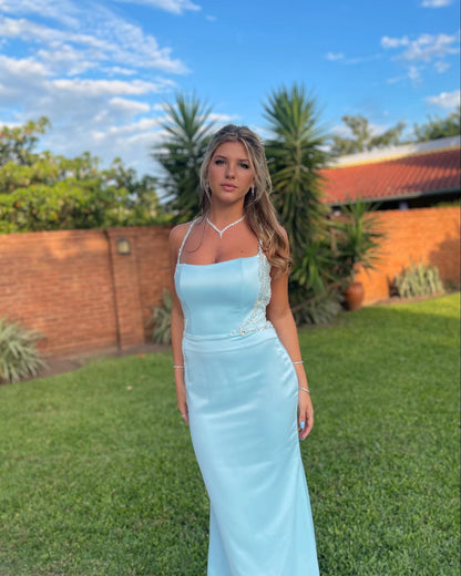 Rückenfreies blaues Meerjungfrau-Ballkleid mit Pailletten, formelles Abendkleid J5898
