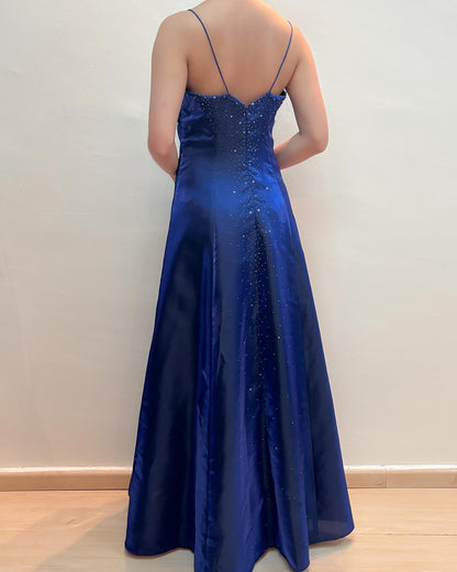 Spaghettiträger A-Linie Ballkleid Blau Formales Abendkleid J5899