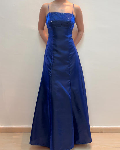 Spaghettiträger A-Linie Ballkleid Blau Formales Abendkleid J5899