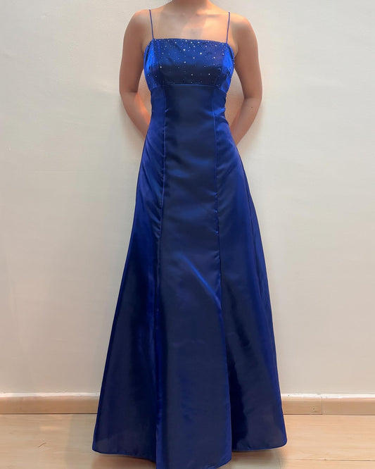 Spaghettiträger A-Linie Ballkleid Blau Formales Abendkleid J5899