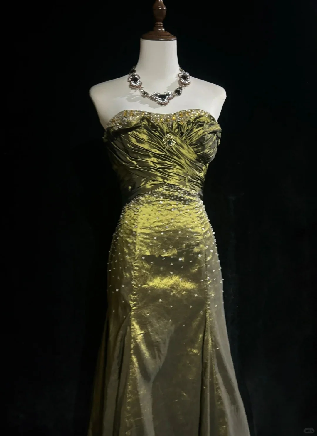 Green Strapless Long Prom Dress Beaded Vintage Evening Dress J8740