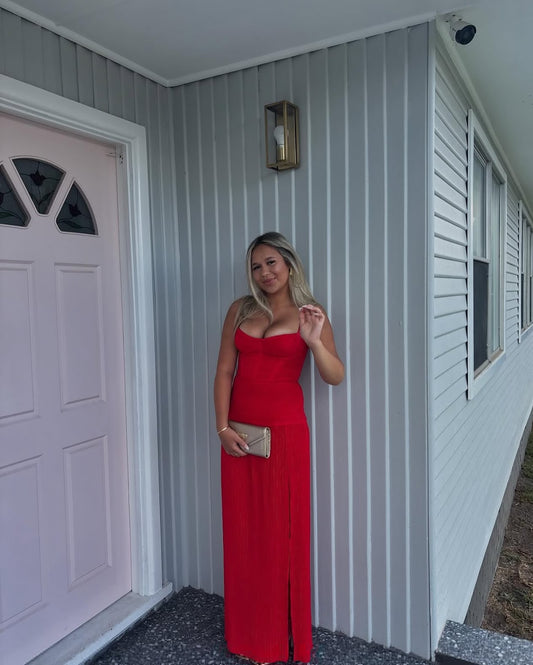 Red Slit Long Prom Dress Spaghetti Straps Formal Party Dress J5901