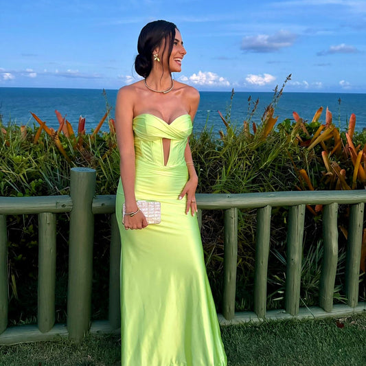 Robe de soirée sirène en satin vert cœur J5902