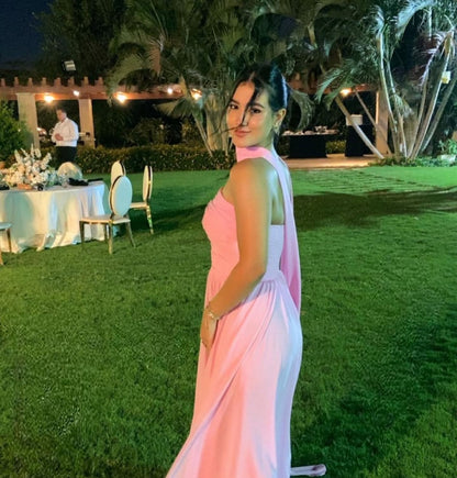 Trägerloses A-Linien-Ballkleid aus rosa Chiffon J5903