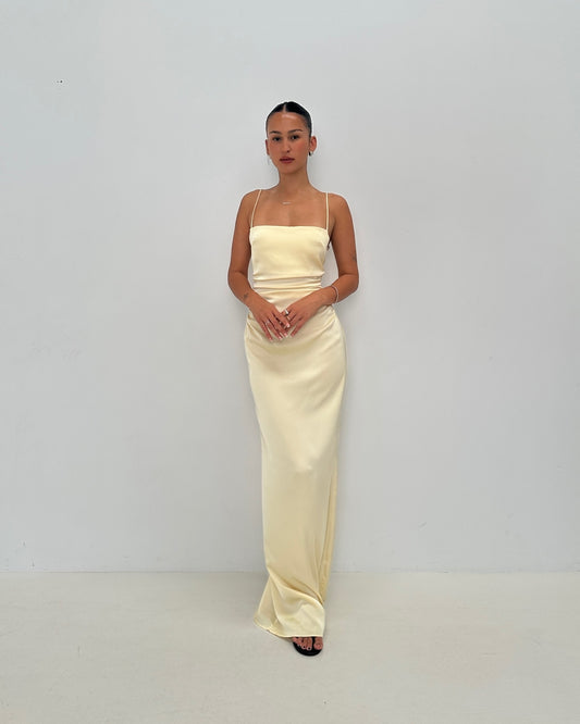 Spaghettiträger Gelb Etui Langes Ballkleid Formales Partykleid J5911