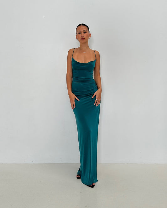 Spaghettiträger Grün Satin Ballkleid Formales Abendkleid J5913