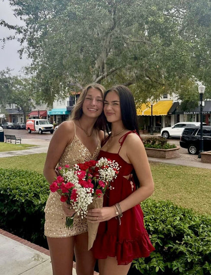 Robe de bal courte en satin rouge coupe trapèze J5914