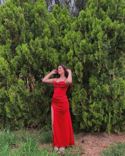 Spaghettiträger Satin Langes Ballkleid Abendkleid J5915