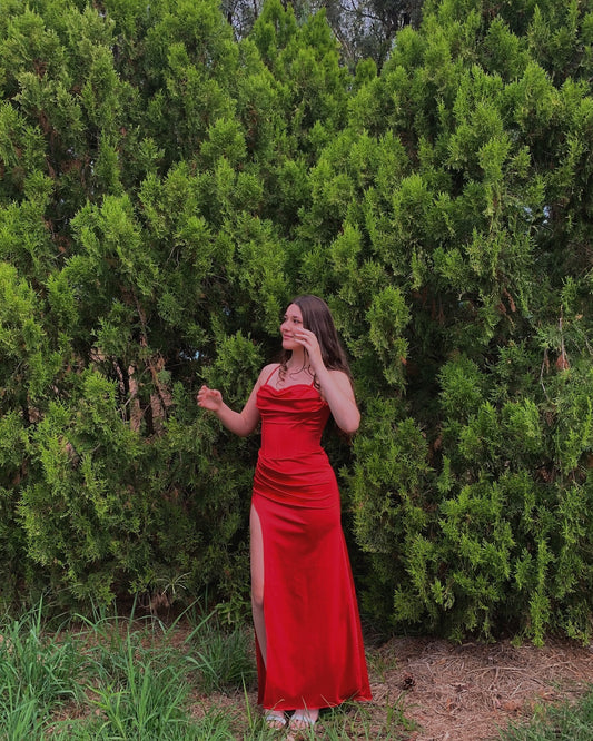 Spaghettiträger Satin Langes Ballkleid Abendkleid J5915