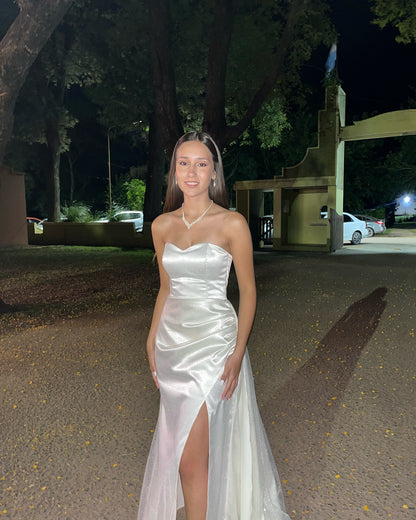 Sweetheart Mermaid Satin Prom Dress Slit Wedding Dress J5926