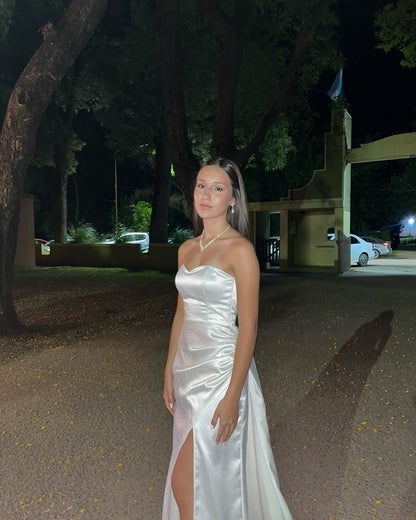 Sweetheart Mermaid Satin Prom Dress Slit Wedding Dress J5926