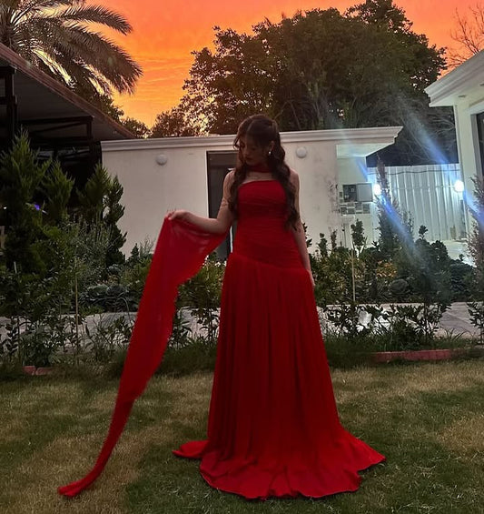 A Line Red Long Prom Dress Formal Party Dress J5927