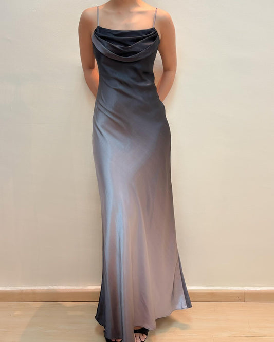 Spaghettiträger Farbverlauf Langes Ballkleid Satinkleid J5931