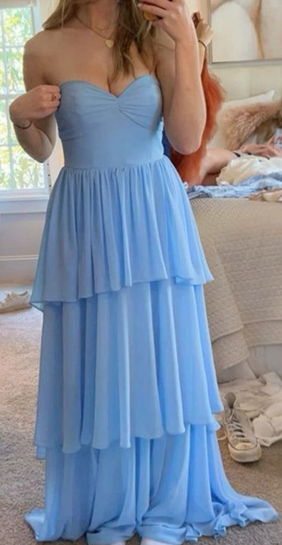 Robe de soirée trapèze en mousseline de soie, décolleté en cœur, J5934