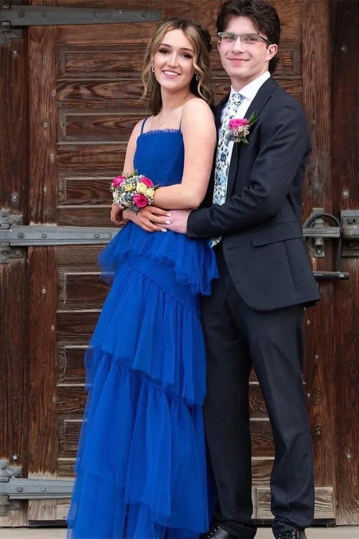 Prinzessin Königsblaues gestuftes Tüll-Ballkleid, formelles Kleid J5940