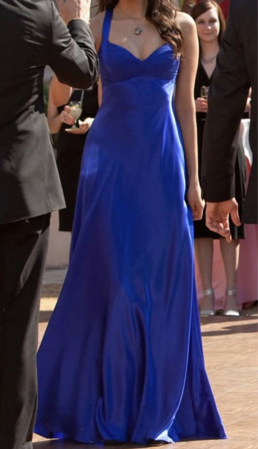 Royal Blue A Line Satin Evening Prom Dress J5953